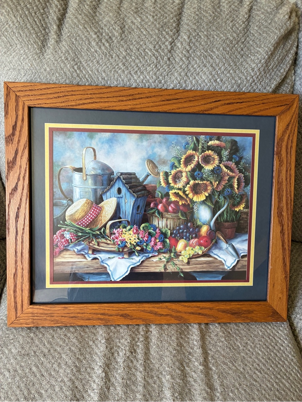 Vintage Home Interiors country sunflower fruit hat frame picture birdhouse